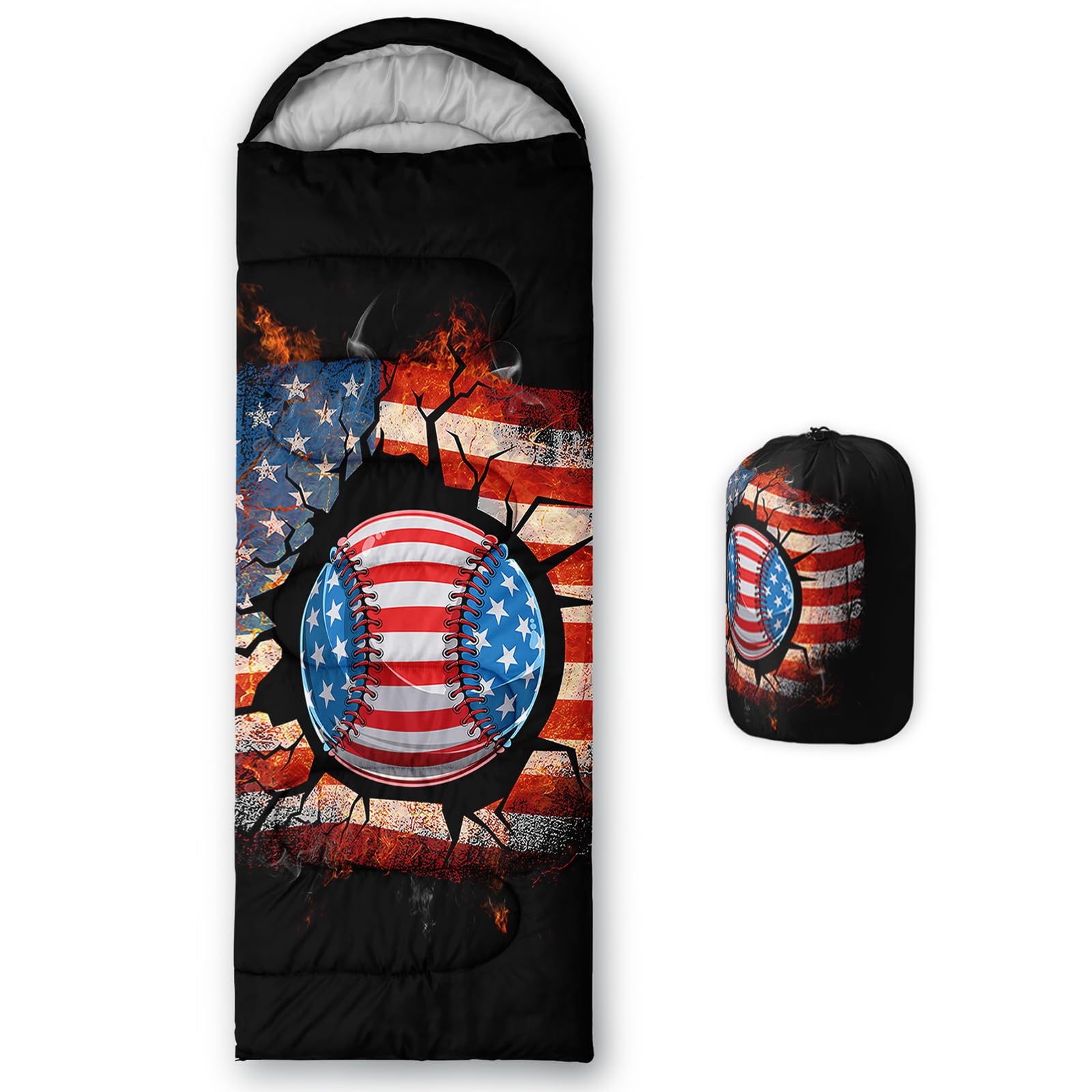 Camping Sleeping Bags,3 Season Warm & Cool Weather,Lightweight,Waterproof Sleeping Bags for Adults & Kids,Traveling,and Outdoors,Camping Gear Equipment American Baseball 4 Standard