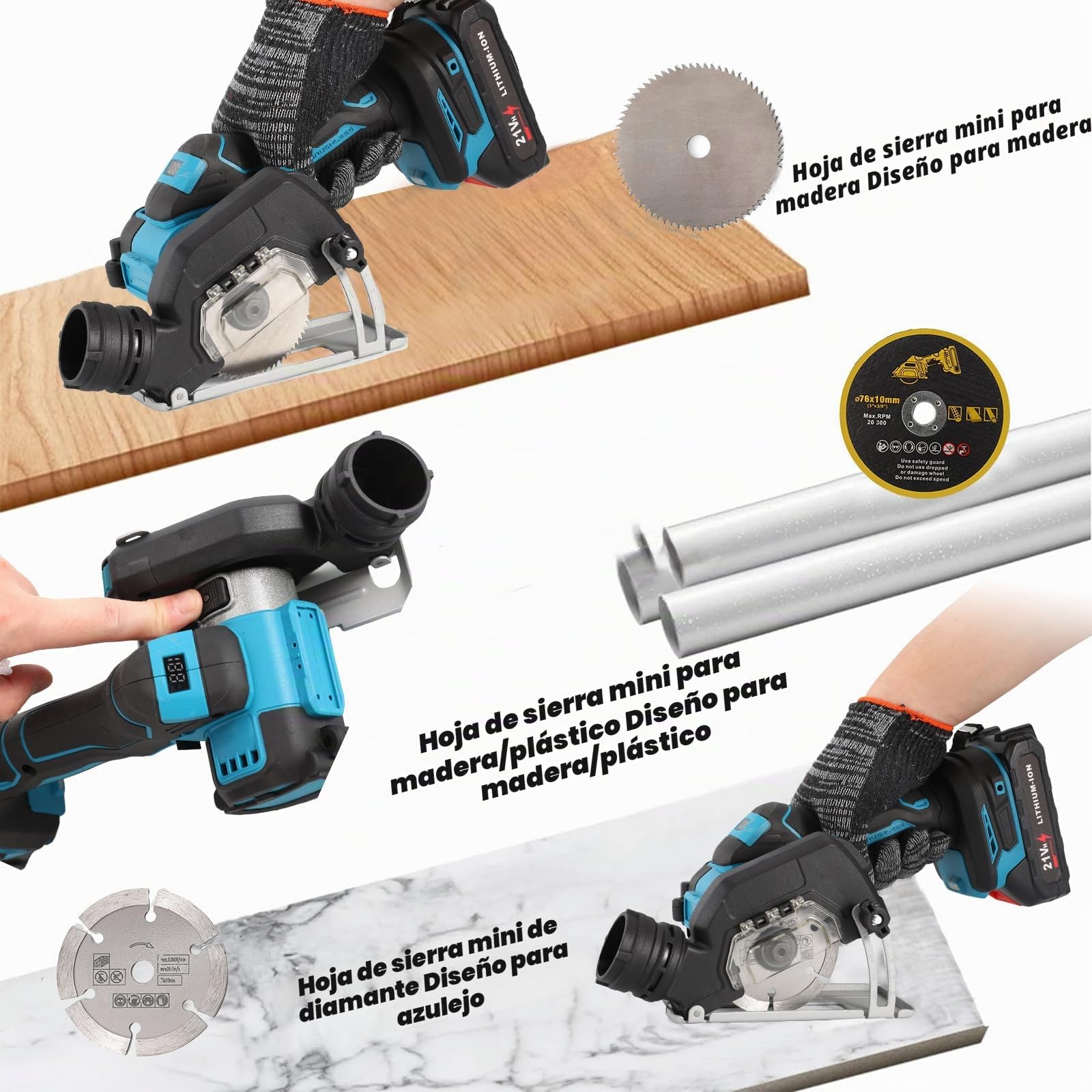 Sierra circular de mano con batería para Makita de 18 V, mini sierra circular de 3 pulgadas, sierra circular sin escobillas con 4 hojas, profundidad de corte de 22 mm, sierra circular eléctrica para