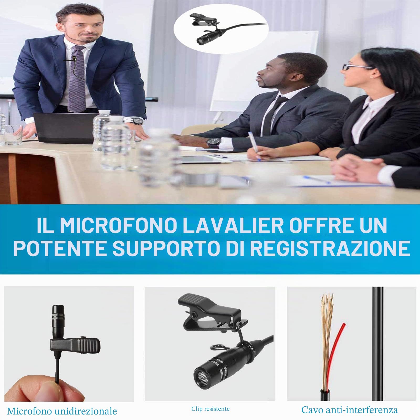 Lavalier Microfono Revers Microfono per AKG Samson senza fili, Trasmettitore tascabile – Condensatore unidirezionale Mic – Mini XLR TA3F maschio
