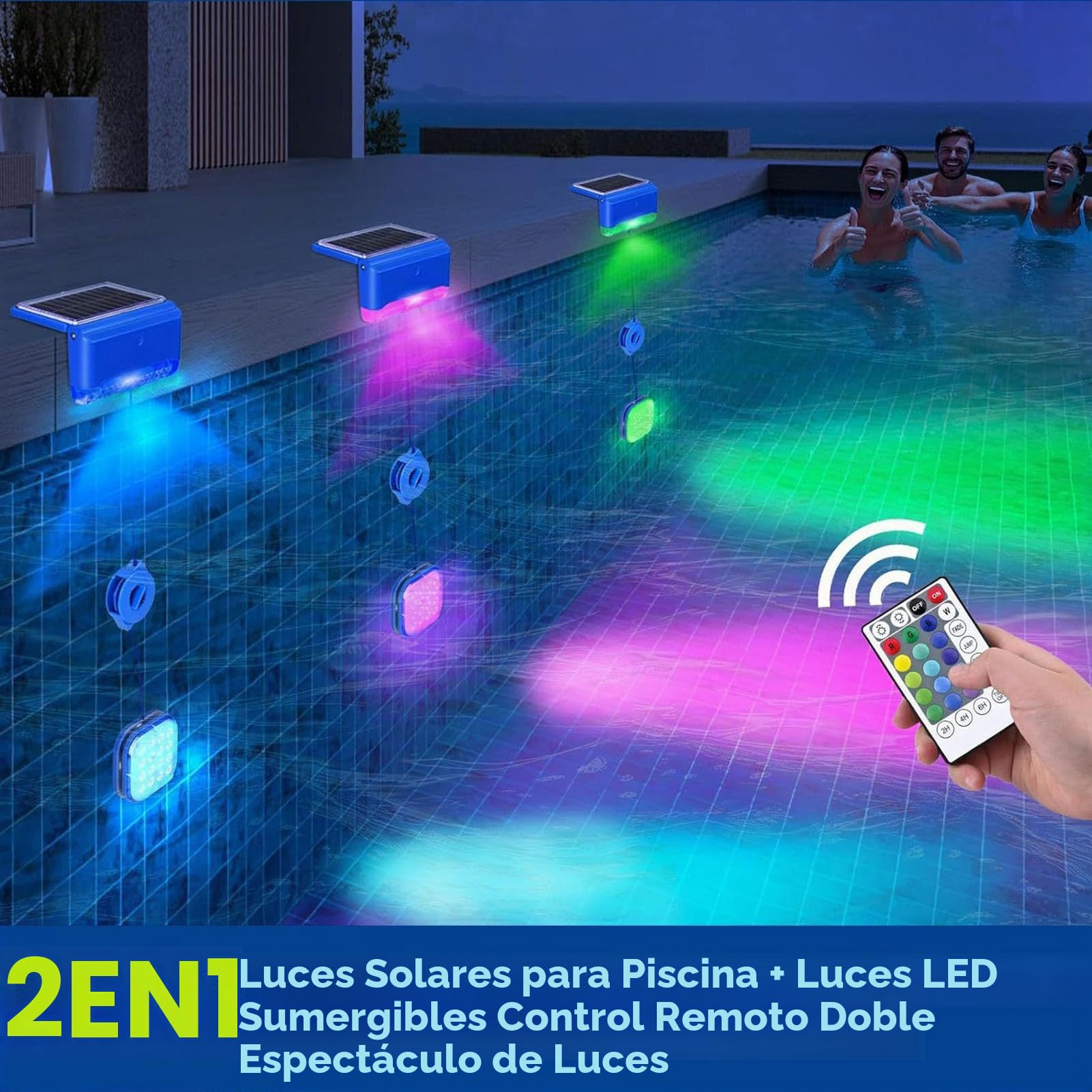Luz Solar para Piscina, Luz LED Sumergible a Prueba de Agua IP68 con Control Remoto de 20 Colores, Luces LED Sumergibles con Energía Solar para Estanque de Piscina Enterrada