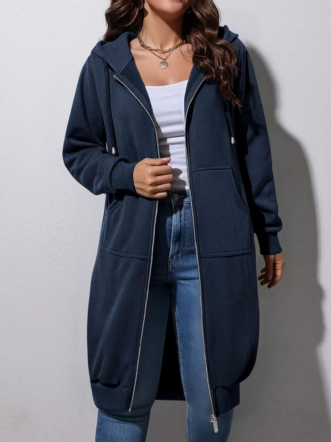 ELESOL Women Casual Zip up Fleece Hoodies Tunic Sweatshirt Long Hoodie Jacket S-XXXL - Image 3