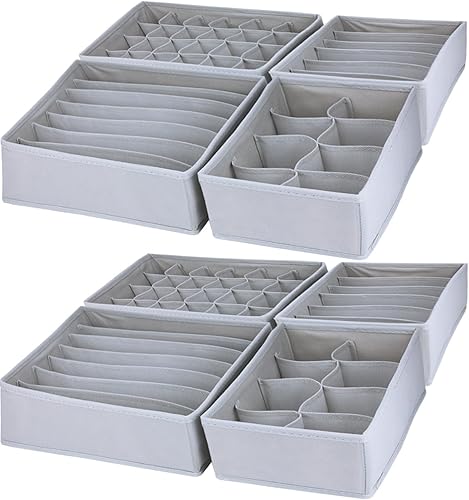 Organizador de cajones de cómoda, paquete de 8 unidades, ropa interior, calcetines, divisores de cajones gris claro, organizador de armario, caja de