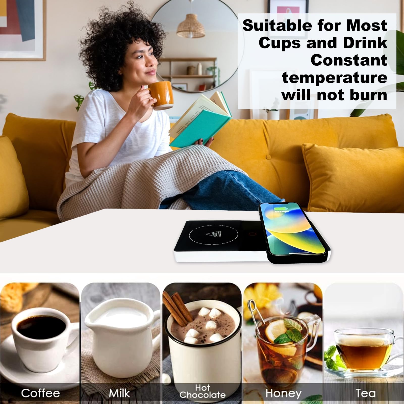 KEAGAN Chauffe-café, Chauffe Tasse à Café, Chauffe-Tasse Intelligent 2 en 1, Chauffe-Tasse 15 W pour Bureau, Chauffe-Boissons électrique, Chauffe-sous-Verre Chauffant USB avec Technologie Tactile