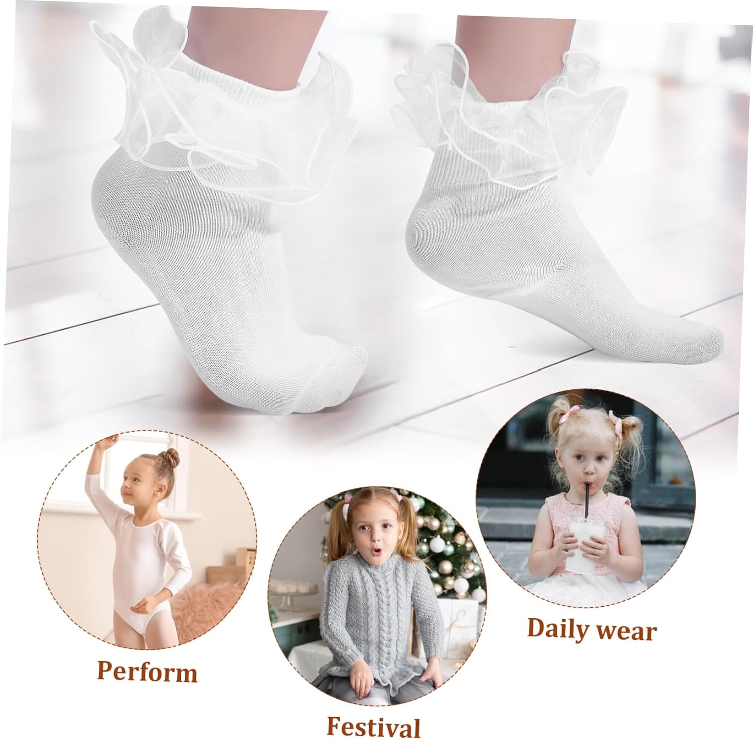 Holibanna Girls Tutu Socks 3 Pairs Cotton Lace Frill Thin White