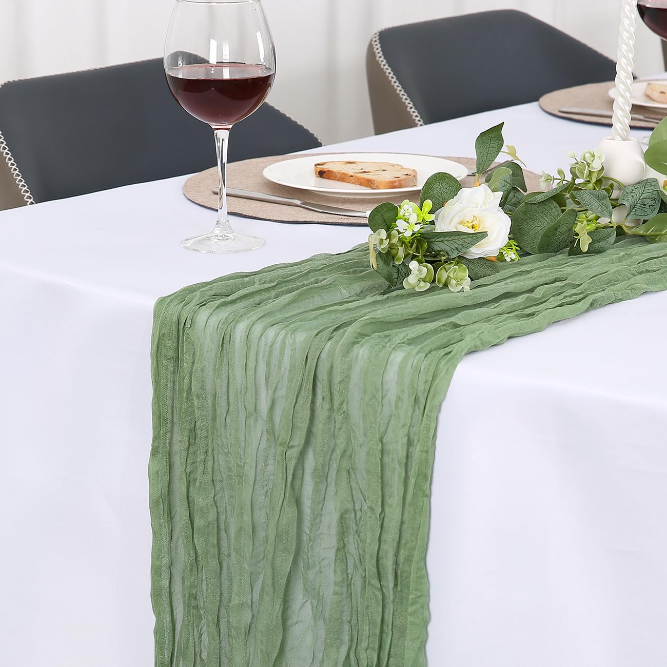 Jumdast Green Table Runner, Washable Rustic Cheesecloth Table Runner