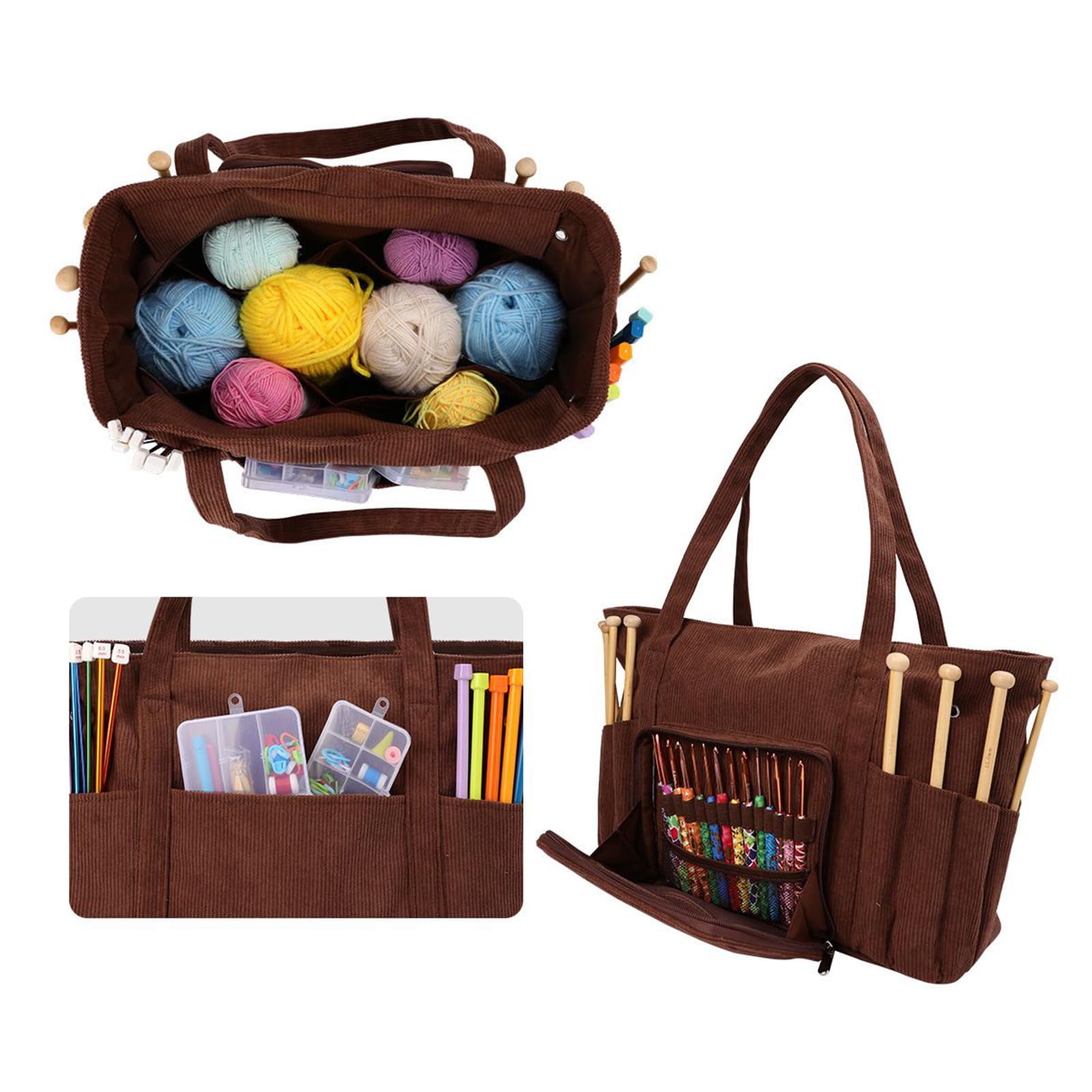 Bolsa organizadora de ganchillo, bolsa de almacenamiento de hilo, bolsa de viaje para proyectos de manualidades, para patrón de ganchillo, hilo, gancho, aguja