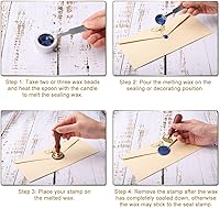 Vista 7 de Yoption 300 cuentas de cera de sellado azul brillante, cuentas de sello octágono vintage con 4 velas y 2 cucharas de fusión para sello de cera