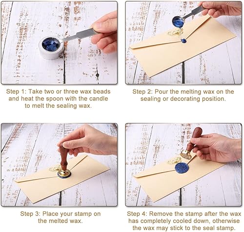 Miniatura 7 de Yoption - Sello de cera con mango de madera vintage, cabeza de latón extraíble, sello clásico de cera, ideal para adornar sobres, invitaciones,