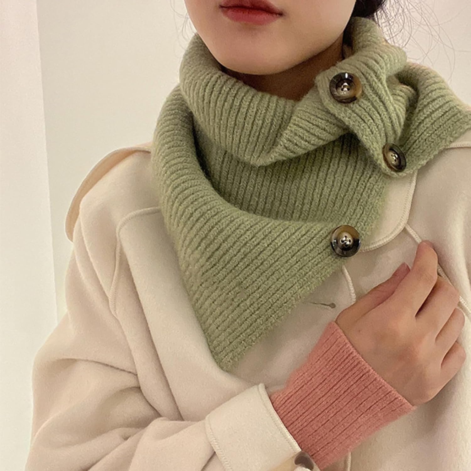 Cable Knit Snoods Scarf Button Knitted Scarf Girls Autumn and Winter Warm Wears Shawl Fashionable Scarf