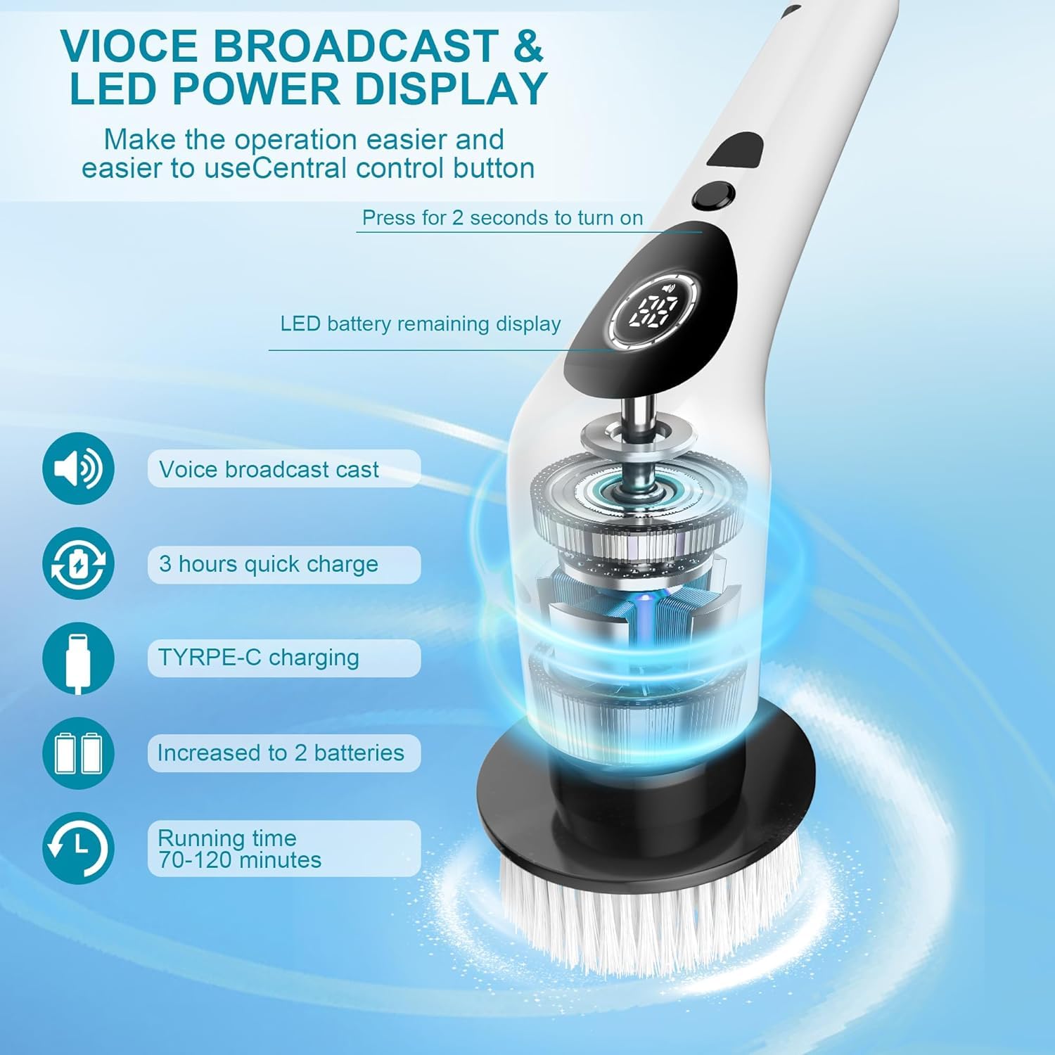 Purateur électrique Brosse de Nettoyage électrique sans Fil avec Bras