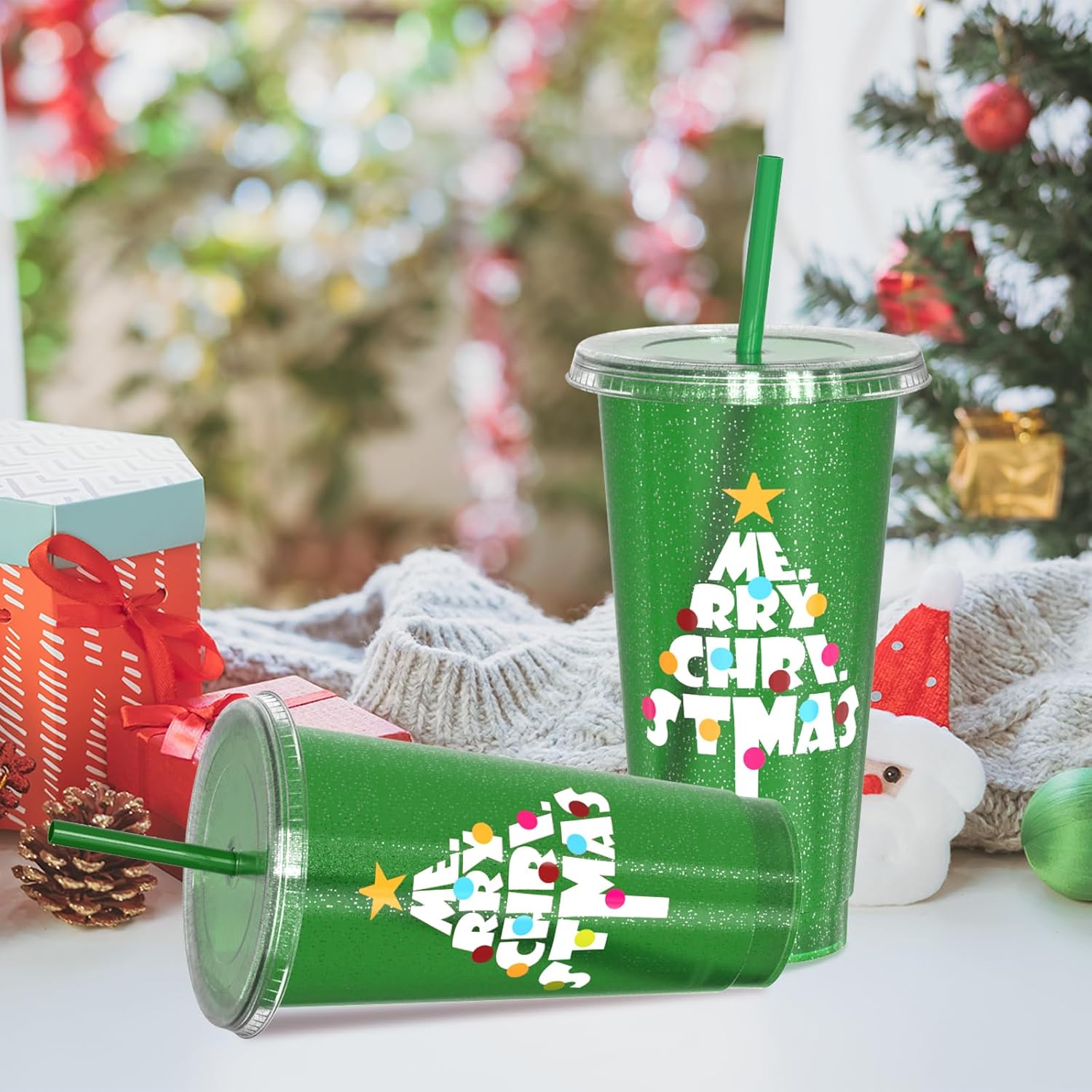 Christmas Color Changing Cups with Lids and Straws, Reusable Tumblers for Cold Drinks, 5 Pack Holiday Gift Party Cups for Kids, Teens & Adults, 24 oz, Green - Image 7