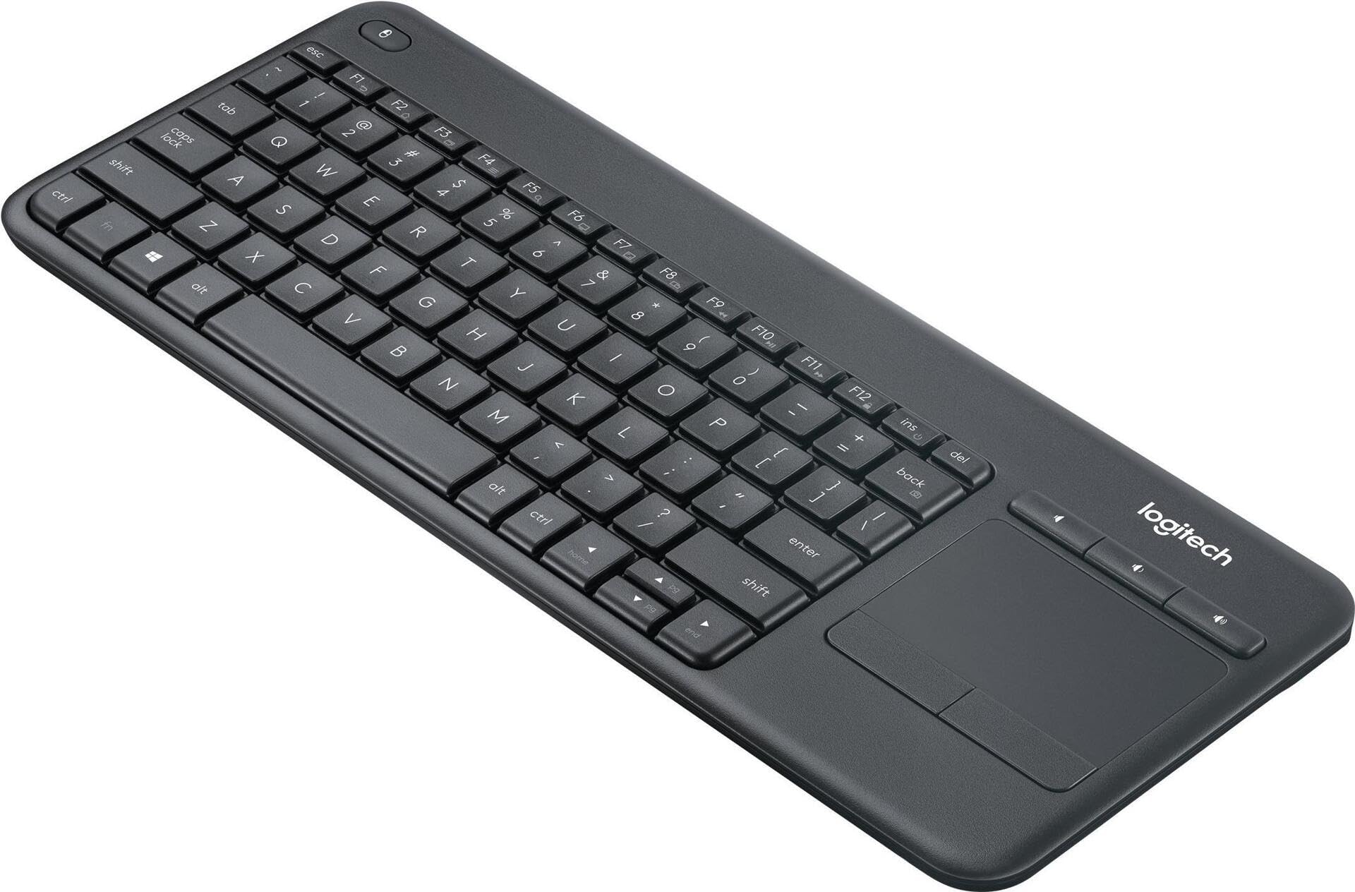 Logitech K400 Plus Kabellose TV-Tastatur mit Touchpad, 2,4 GHz Verbindung via Unifying USB-Empfänger, Programmierbare Multimedia-Tasten, Windows/Android/ChromeOS, Tschechisch QWERTZ-Layout - Schwarz