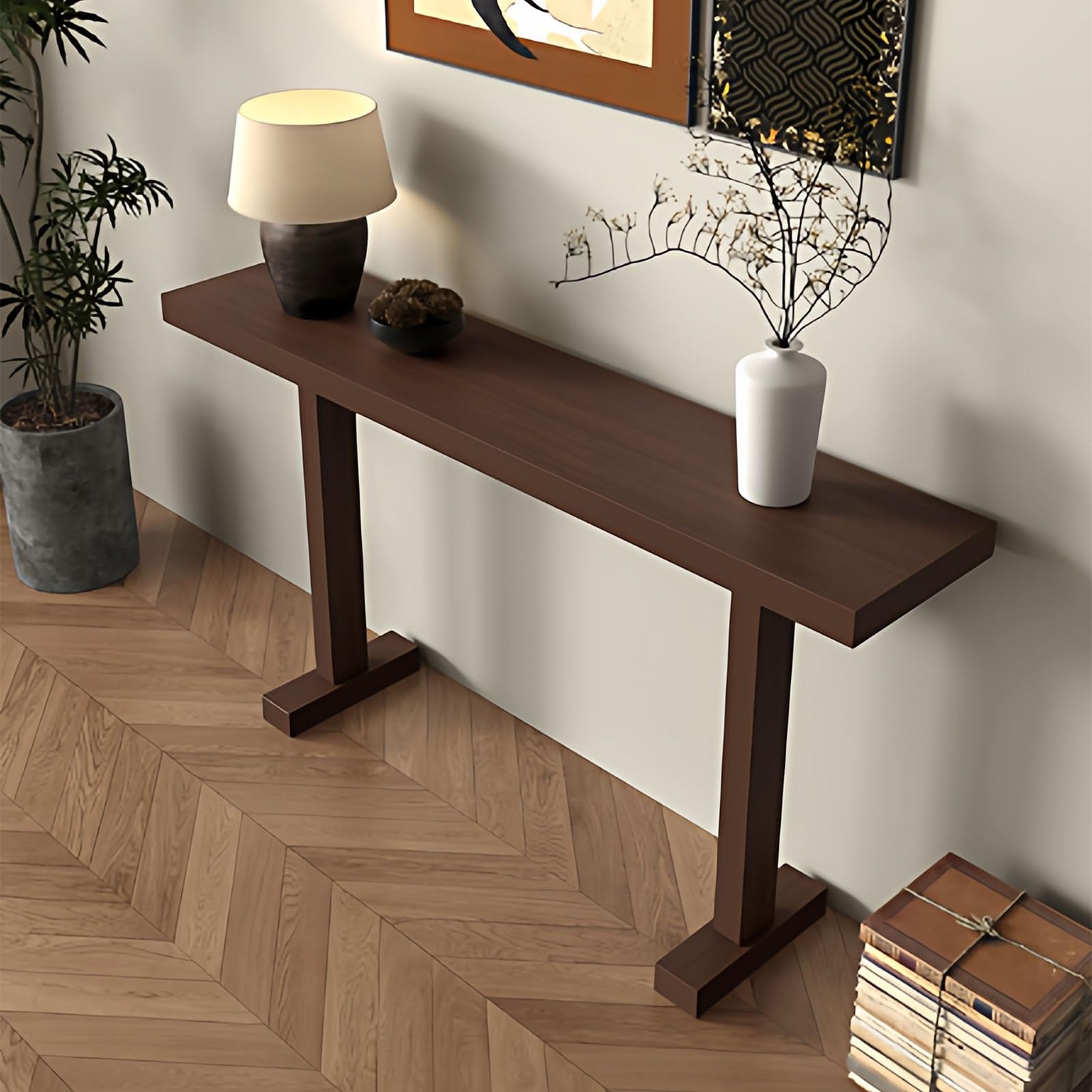 Mesa consola con almacenamiento y estantes abiertos mueble estrecho de montaje facil