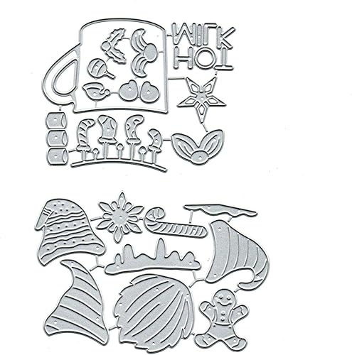 Miniatura 2 de 2 piezas de gnomo de Navidad de copo de nieve de metal, troqueles de corte de muñeco de jengibre de Papá Noel, plantillas de corte de bricolaje,