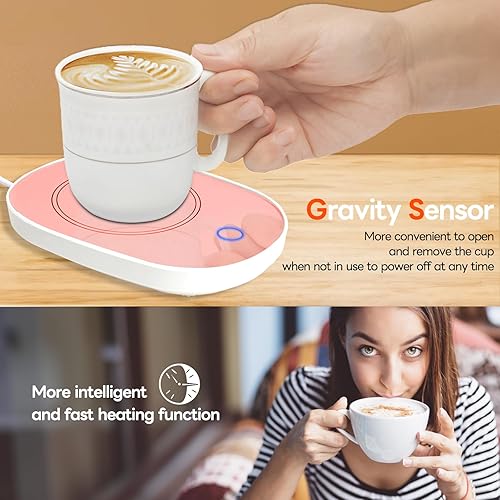 Miniatura 5 de Calentador de café para escritorio, calentador de taza rosa, té caliente, leche, agua, bebida, calentador de escritorio, placa eléctrica con apagado