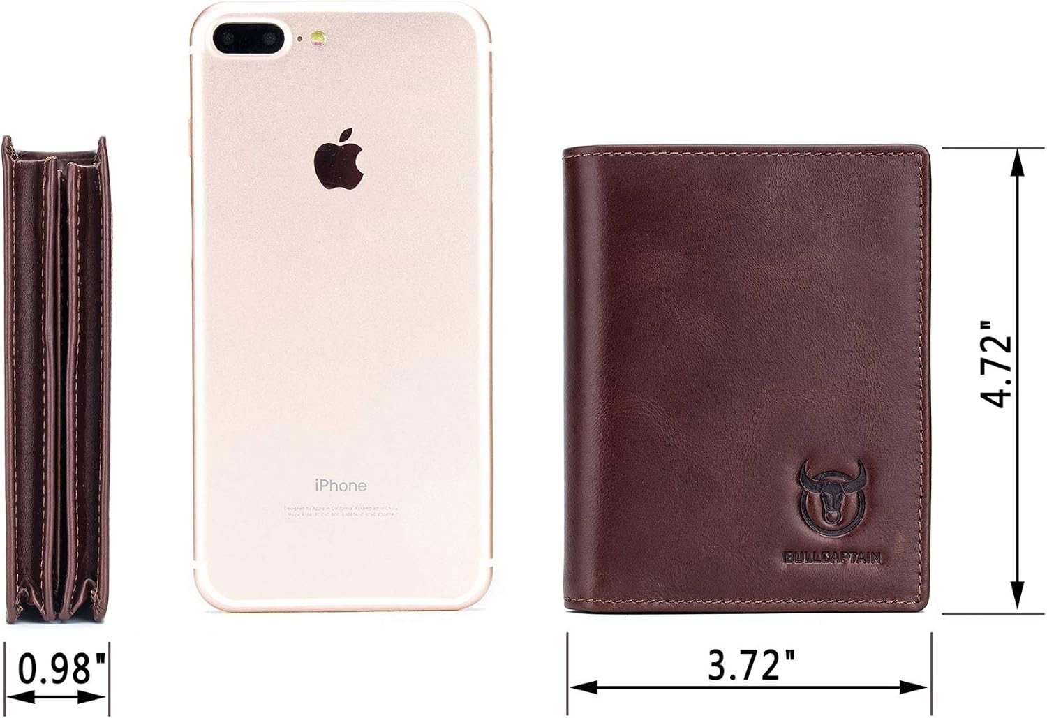 BULLCAPTAIN Leather Men Wallet,Genuine Leather RFID Blocking Bifold Wallets with ID Window (Coffee)