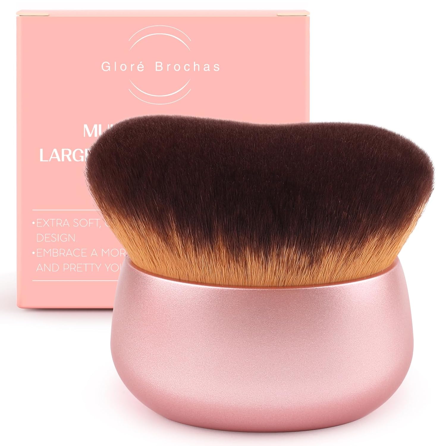 75MM Extra Large Self Tanner Kabuki Makeup Brush – Ultra Soft Dense Vegan Bristles for Body Makeup, Bronzer & Foundation–Applies Tanning Mousse, Lotion & Self Tanner–Rose Gold, Wet & Dry