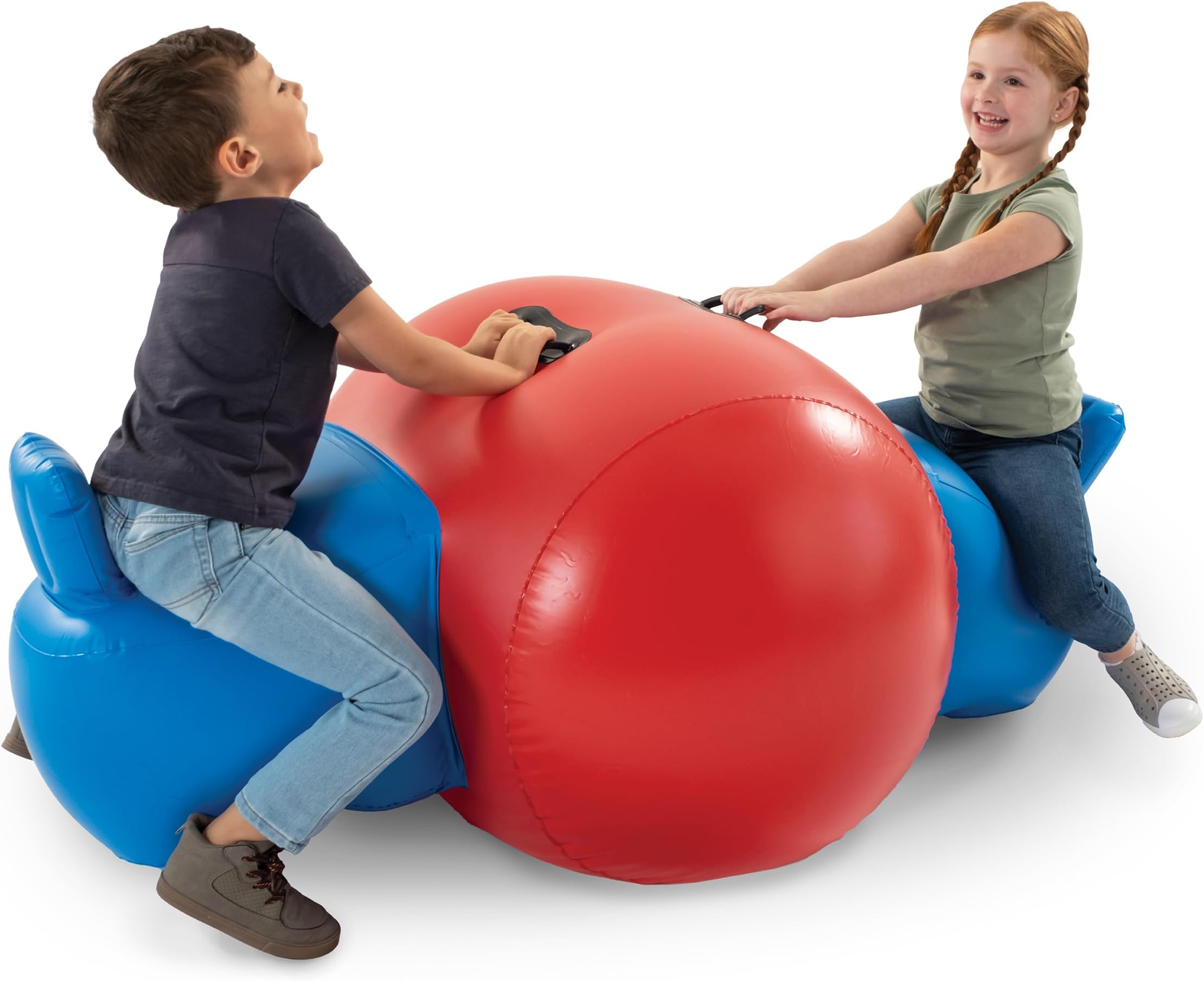 Hearthsong Large Inflatable Seesaw Rocker for Two, 60”L x 35”W x 24”H, Multicolor, Wide Front Handles with Backrest, Heavy-Duty Vinyl, Holds Up to 75 Lbs. Per Seat