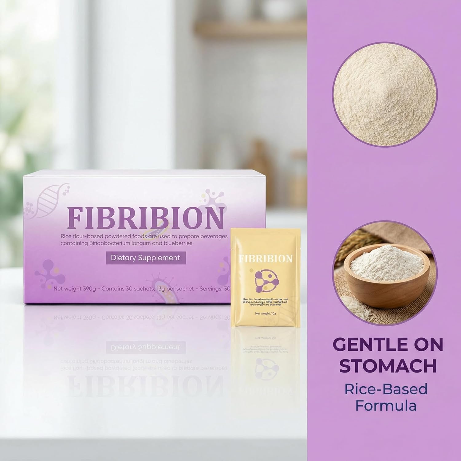 Fibribion Probiotic Powder - Functional dietary fiber powder, Rice-Based Drink Mix with Bifidobacterium longum, Supports Digestive Balance and Daily Gut Support - 30 Packs (Blueberry Flavor)