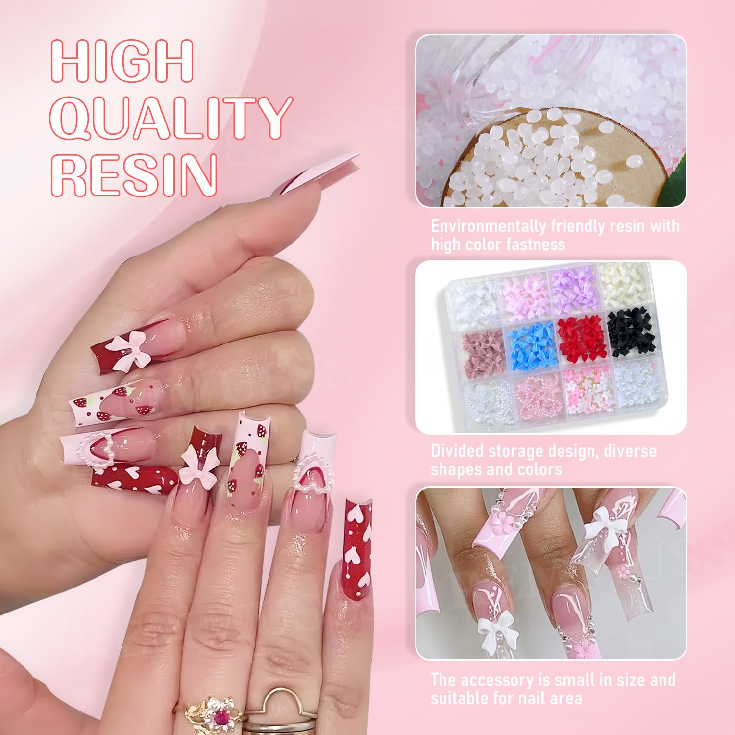 1 pudełko 12 siatek 3D Dekoracja paznokci, DIY Nail Art Design, Akcesoria do zdobienia paznokci dla kobiet i dziewcząt, mieszane kolorowe kokardy, płaskie tło koraliki, gwiazdy, kwiaty