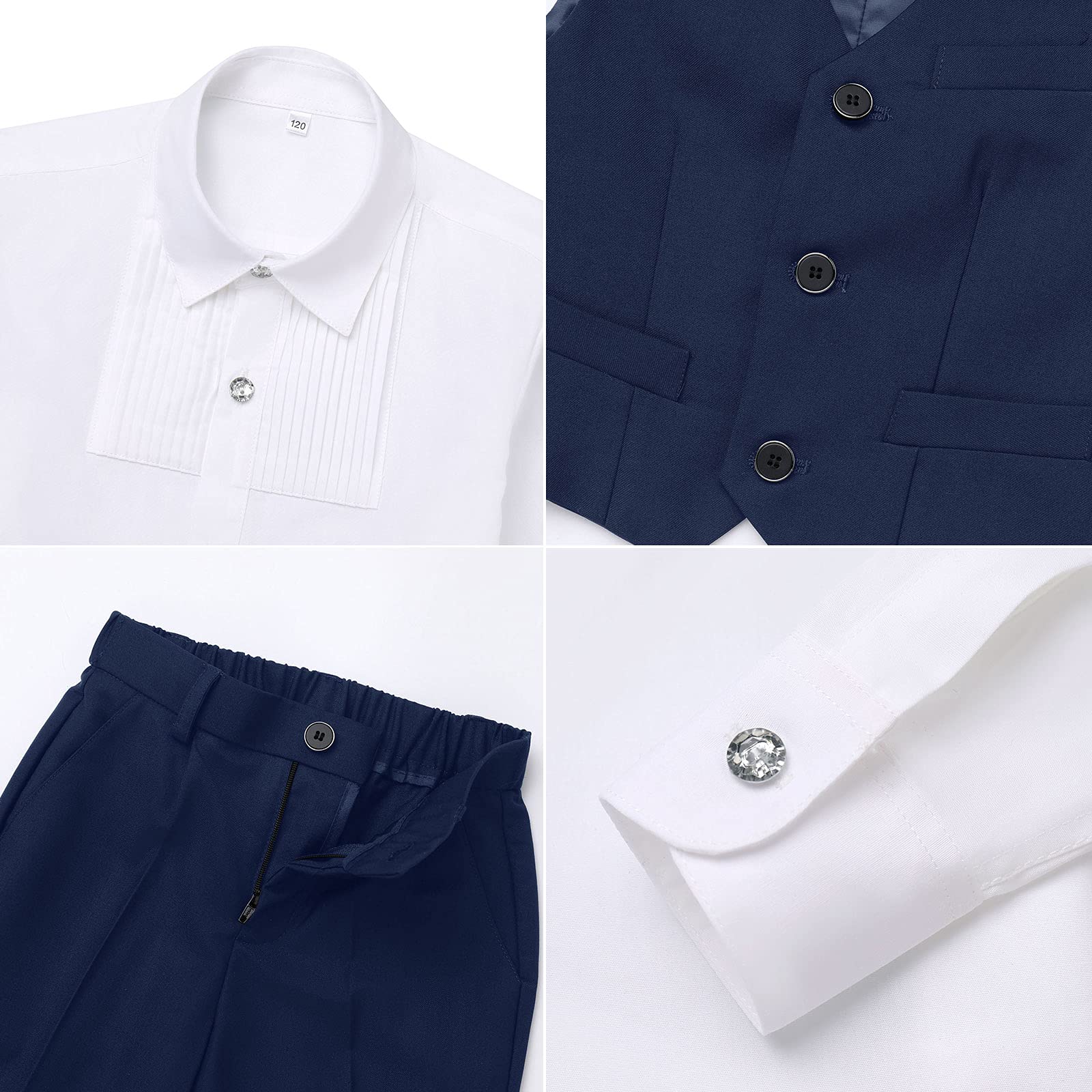 FYMNSI Gentilhomme Tenues de Smoking pour Enfant Garçon Chemise à Manche Longue + Noeud Papillon + Gilet + Pantalon Ensemble de Formel Fête di Mariage Cérémonie 4-16 Ans
