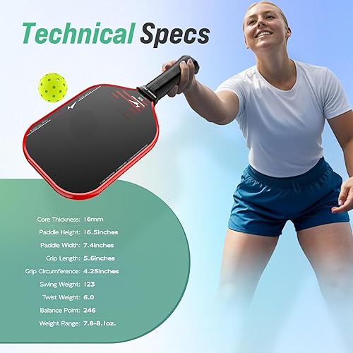 Miniatura 5 de Warping Point Rhythm Carbon Fiber Pickleball Paddle, UPA-A Approved, Thermoformed 16MM Pickle Ball Paddle, MaxCell Honeycomb Core, Design for