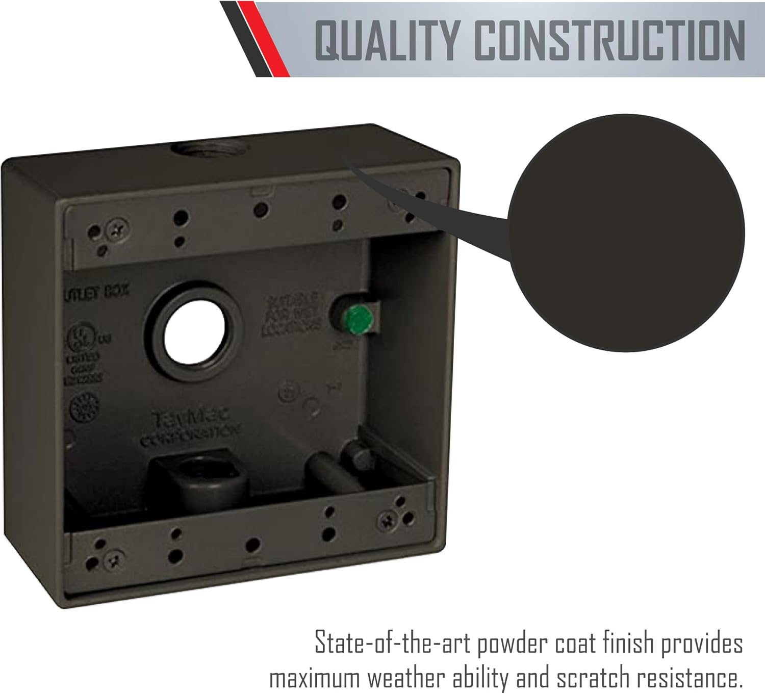 2-Gang Weatherproof Box, Three 3/4 in. Outlets, Bronze