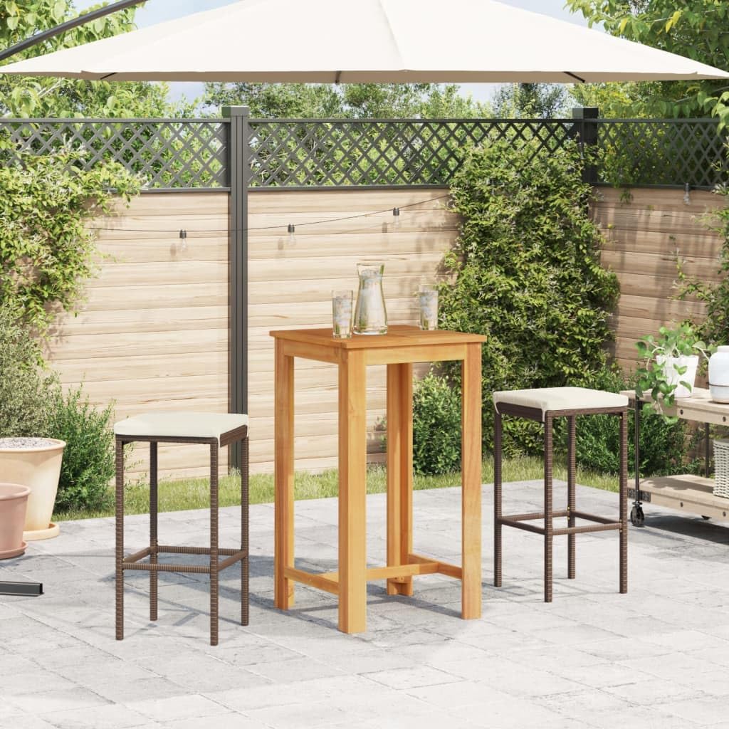 Set Bar da Giardino 3 pz Marrone in Legno di Acacia e Rattan PE | Set da esterno compatto con tavolo alto 60x60 cm e cuscini sfoderabili, ideale per aperitivi in balcone e terrazzo.