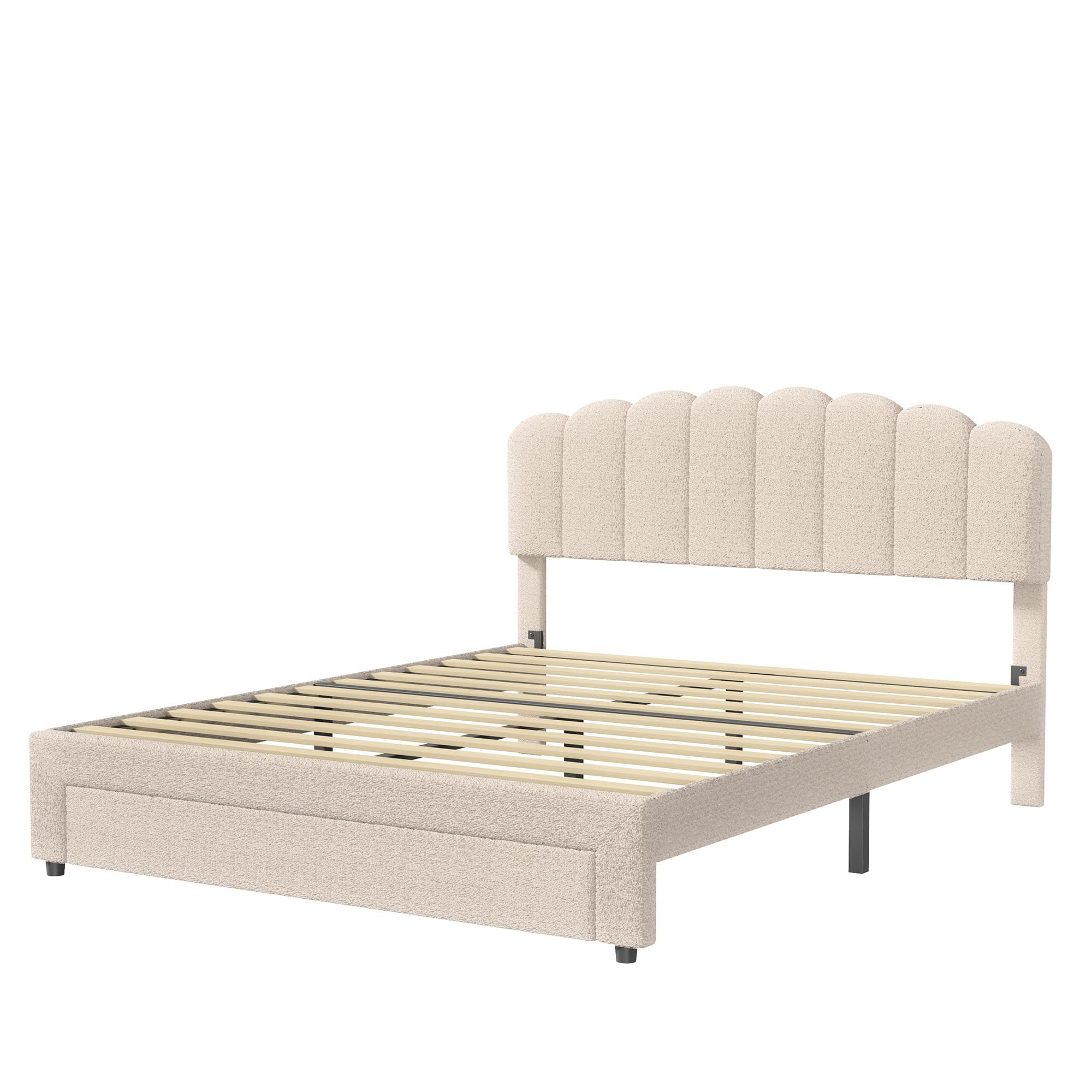 Cama de matrimonio 160 x 200 cm con cajón de madera acolchada con cabecero acolchado
