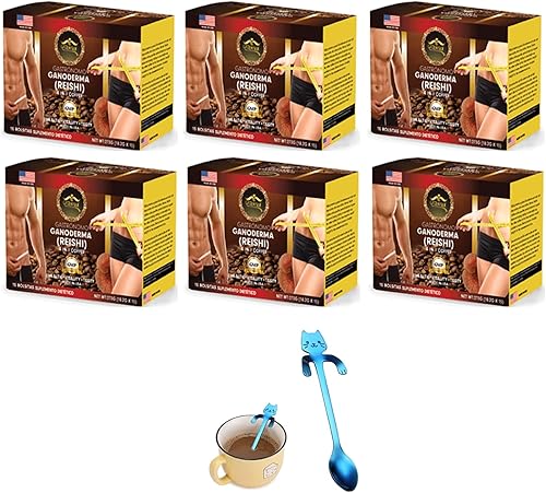 Eternal Spirit Beauty Café 4 en 1, con GANODERMA (REISHI) – Paquete de 6. Incluye 1 mini cuchara de acero inoxidable para gatos, varios colores