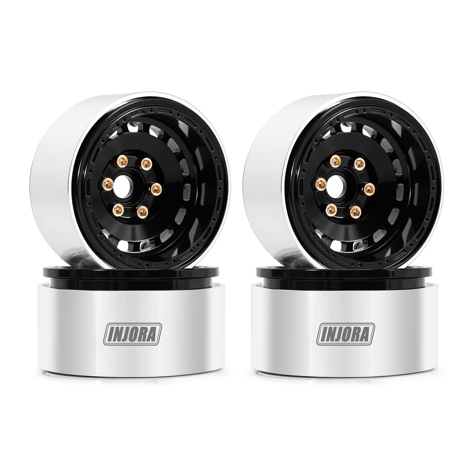 INJORA CNC Aluminum -10mm Offset 1.9" Wheels for 1/10 RC Crawlers Upgrade(Black)