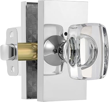 Polished Chrome Glass Crystal Door Knobs Interior with Lock, Modern Crystal Glass Privacy Door Knobs for Bedroom and Bathroom