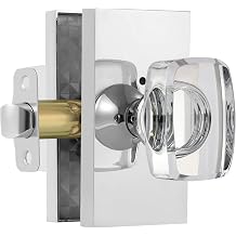 Polished Chrome Glass Crystal Door Knobs Interior with Lock, Modern Crystal Glass Privacy Door Knobs for Bedroom and Bathroom