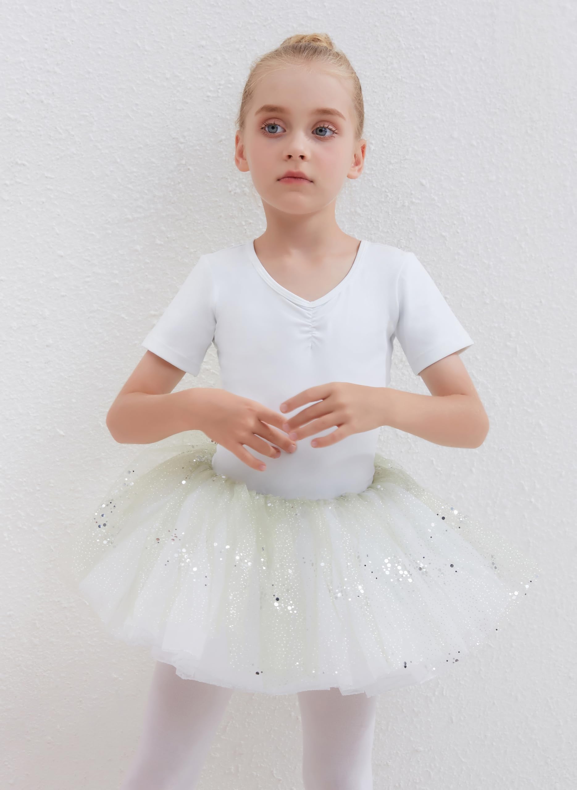 Ragazza Vestiti da Balletto Body Danza Tutu Body Balletto Leotard Morbido Cotone Manica Corta Ginnastica Leotards con Rimovibile Gonna Tutu per Ballo