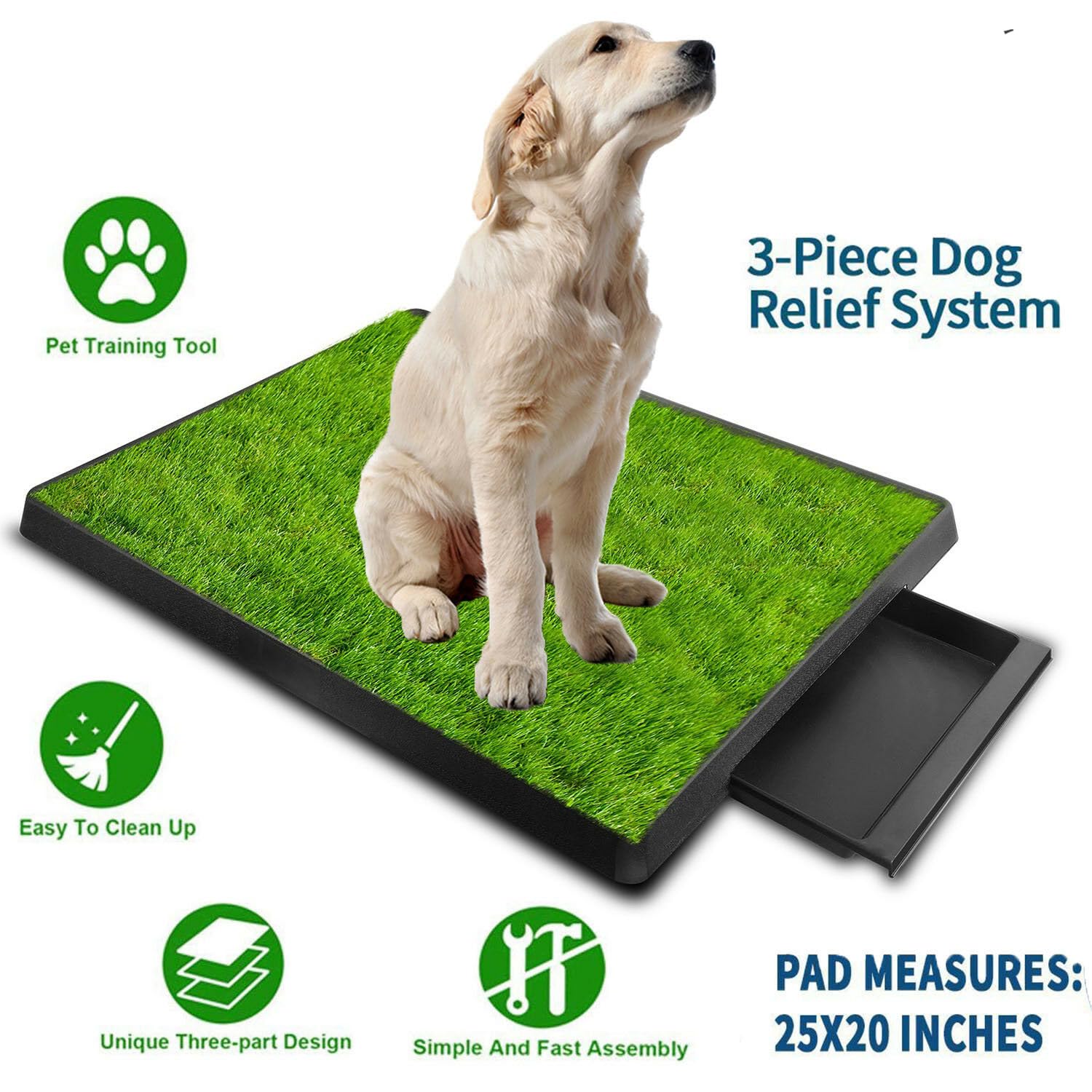 NEWFUN 63*51 cm Inodoro para Perros de Césped Artificial con Bandeja de Desechos Removible,Inodoro para Mascotas Perro Césped Interior Orinal Perro Almohadilla de Entrenamiento de Hierba para Animal