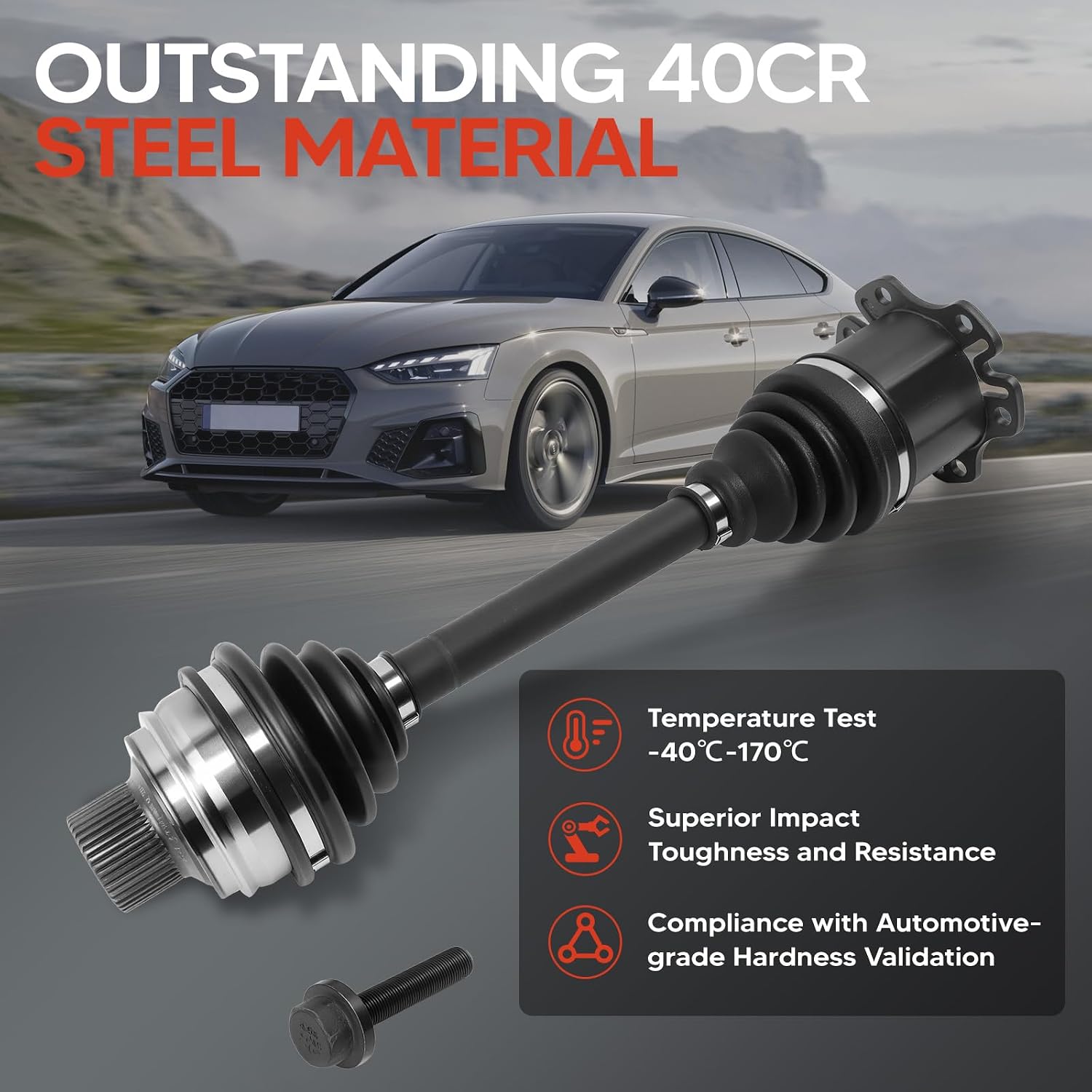 Front Side NCV23033 Axle Shaft Assembly, Fit for Audi A4 Quattro, Fit for Audi A5 Quattro, Fit for Audi allroad, 2012-2017, L4 2.0L, Replace OE AD8168, 8K0407271AF