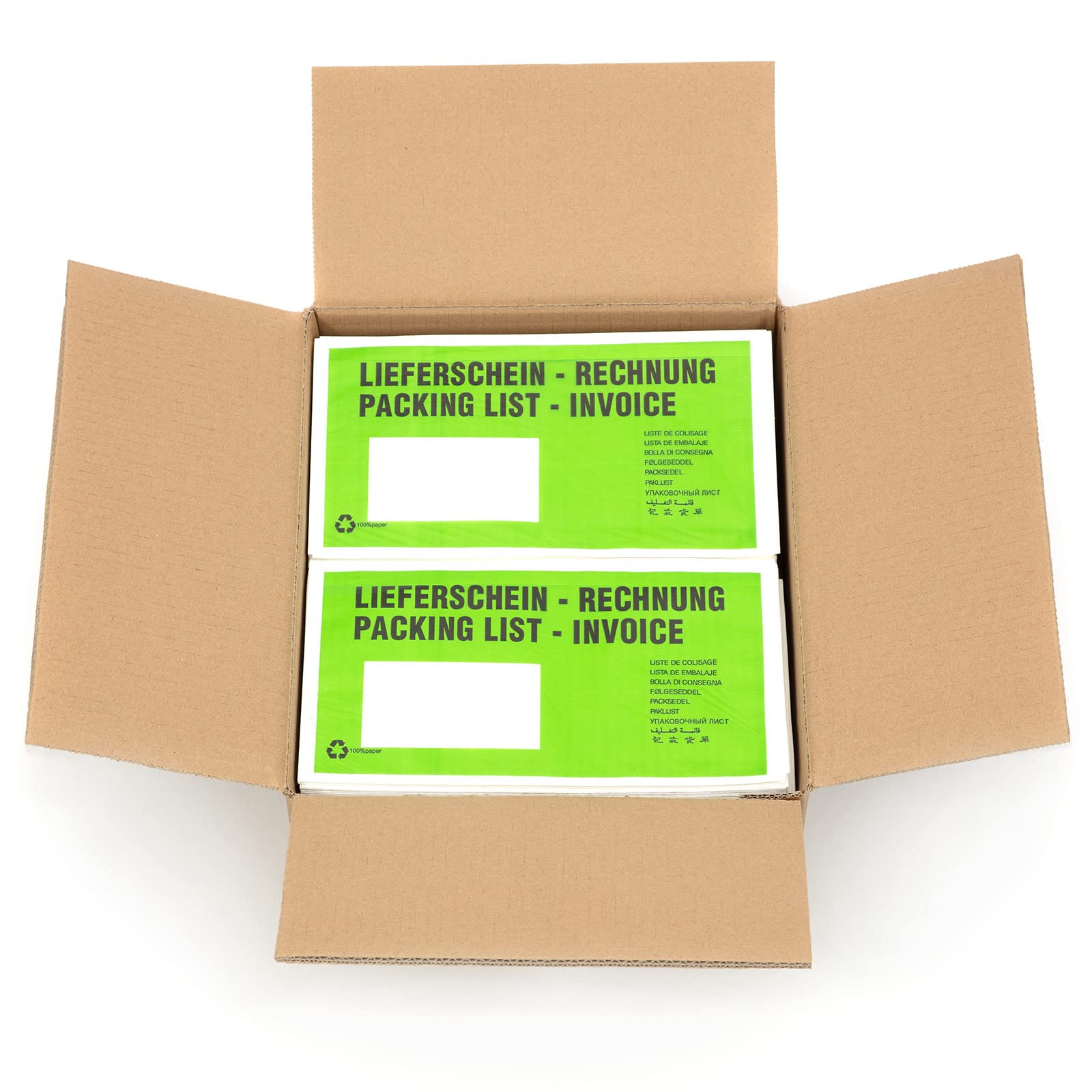 KK Verpackungen Lieferscheintaschen 240 x 135 mm | 250 Stück, Pergamin Papier 22 g/m² | DIN Lang selbstklebend | 9 Sprachen Aufdruck