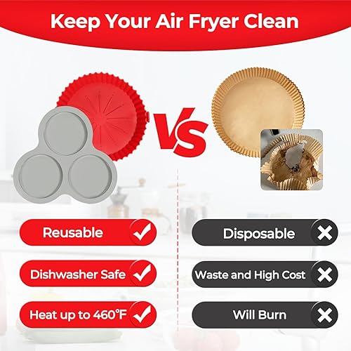 Miniatura 4 de LARMAZEN Forro de silicona para freidora de aire, cesta de silicona de 8.2 pulgadas para freidora de aire y sartén para huevos, 3 cavidades de