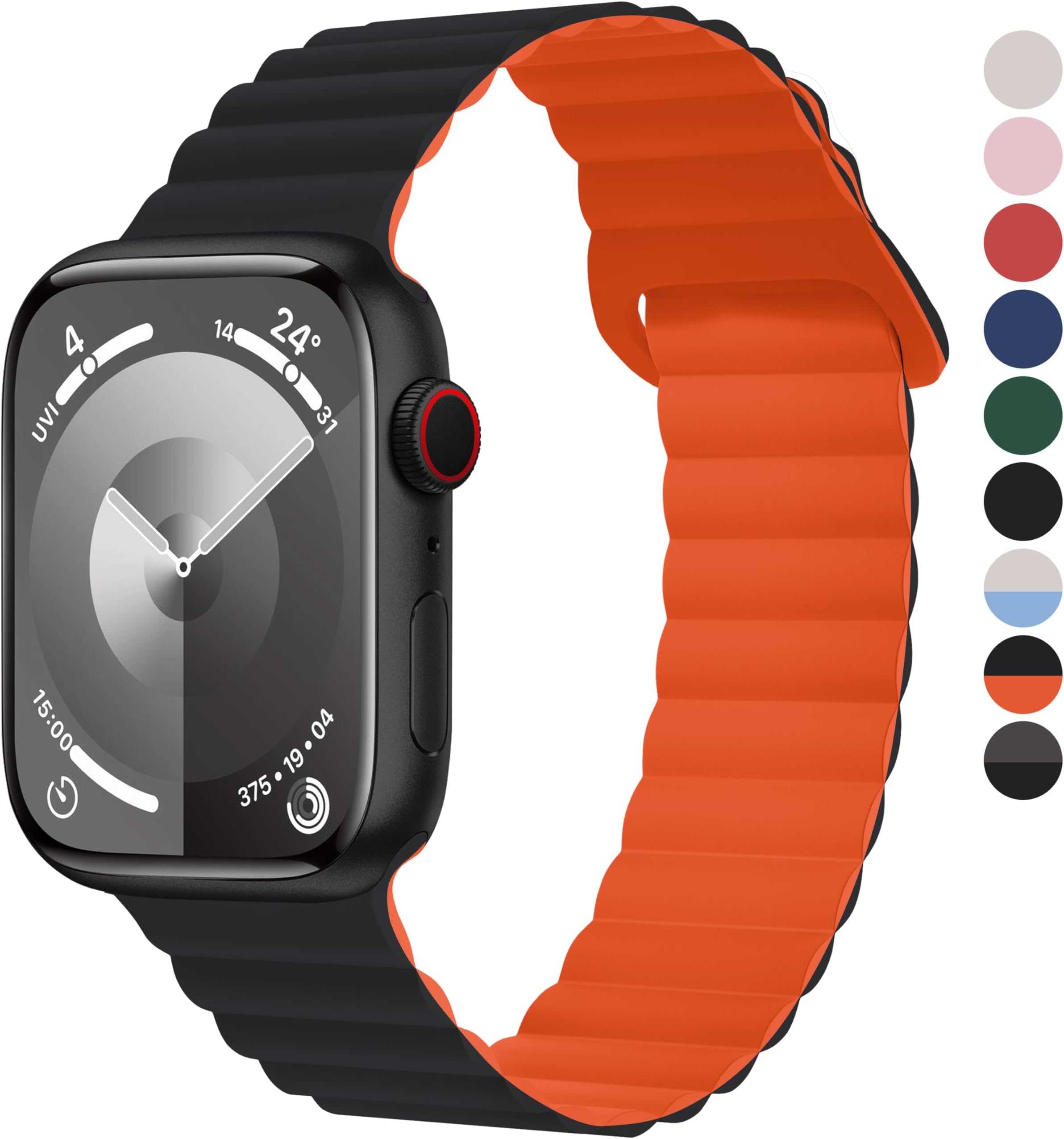 Fullmosa Magnetic Band Compatible with Apple Watch Strap 49mm 46mm 45mm 44mm 42mm(Series 3 2 1), Sport Bands for iWatch Ultra 3/2/1 SE3/SE2/SE Series 11 10 9 8 7 6 5 4 3 2 1,Black/Orange[NO Watch]