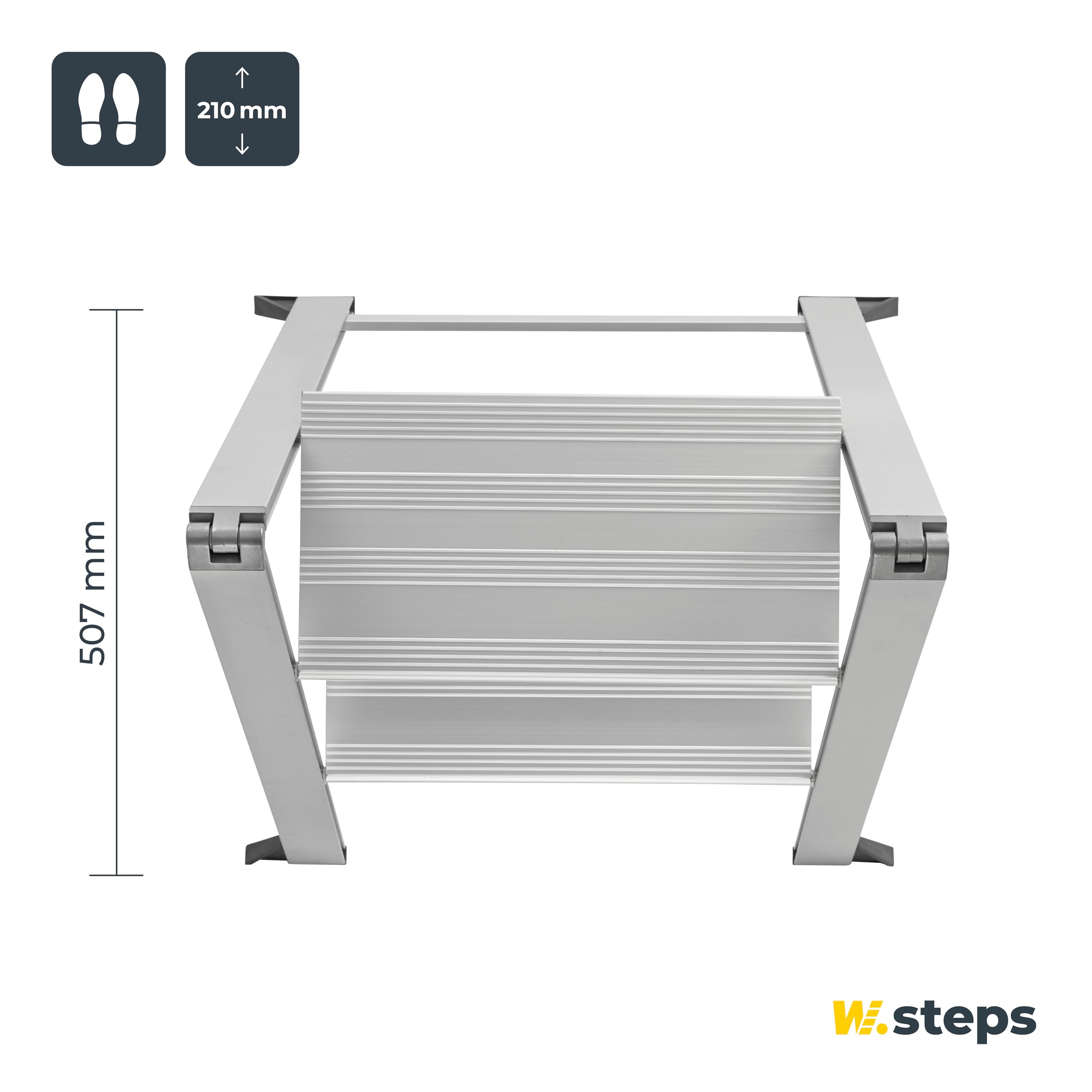 Alu Trittleiter Vikingstep Mini von W.Steps I 480mm hoch I Belastbar bis 150kg I Kompakte Aluminium Klapptrittleiter mit 2 Stufen I Nur 35mm breit I 728141