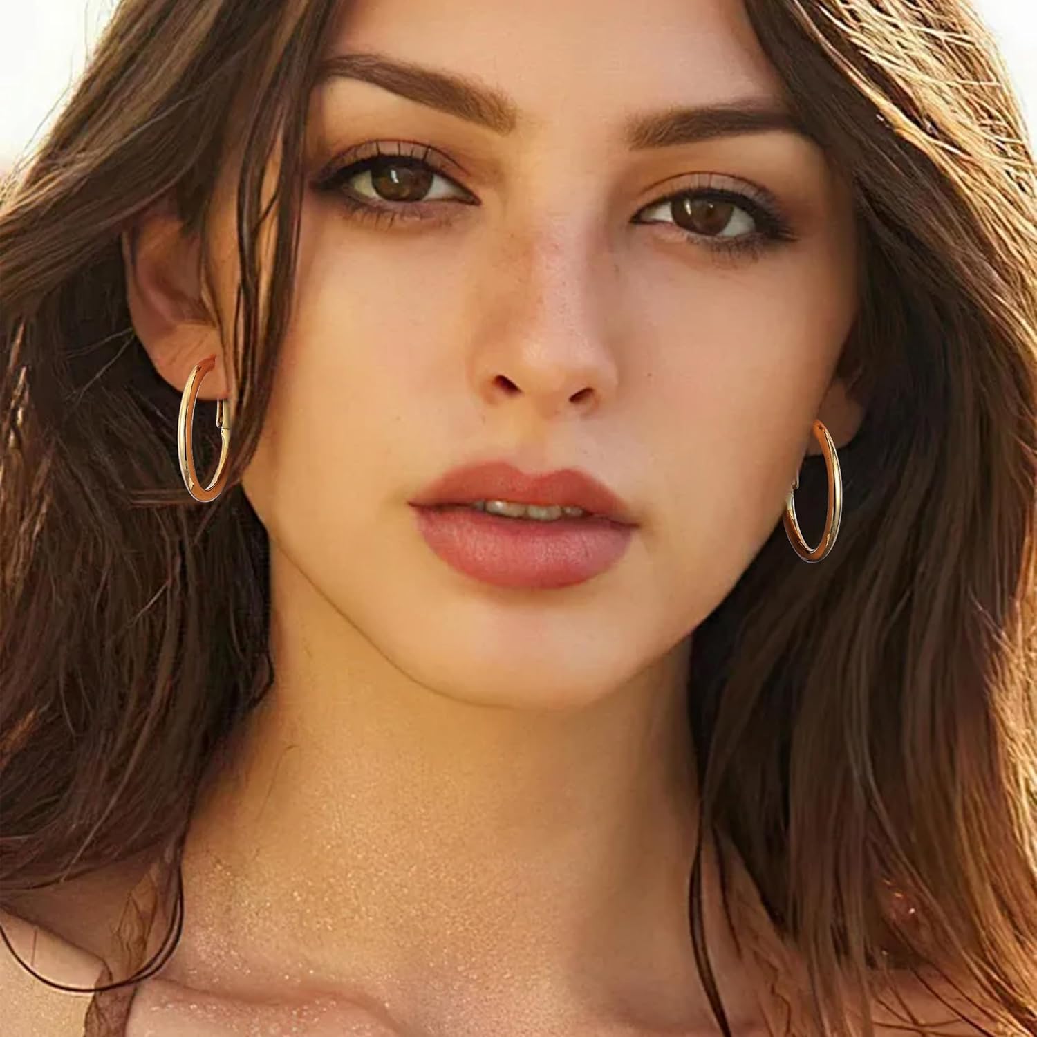 Fiusem 14K Gold Plated Hoop Earrings for Women, Lightweight Thin Tube Hoops, Hypoallergenic 925 Sterling Silver Post Click-Top Round Loop Jewelry - Image 8