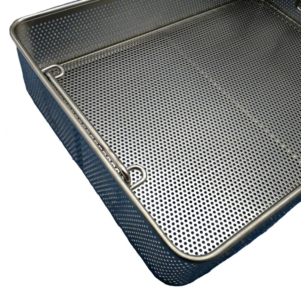 Cestini per sterilizzazione, vassoi perforati in acciaio inossidabile 304, rete da 2 mm per uso medico ospedaliero, ideali per sterilizzazione di strumenti (40 x 30 x 7 cm)
