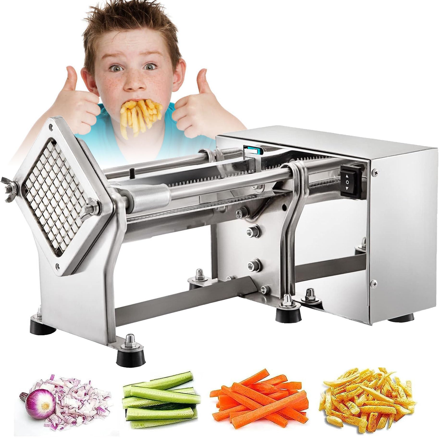 asdchZen Electric Cutting Slicer Chipper Automatic Potato Cutter, French Fry Potato Cutter Machine, Commercial Automatic Industrial Kitchen Restaurant Use Potato Chopper 3 Sizes B