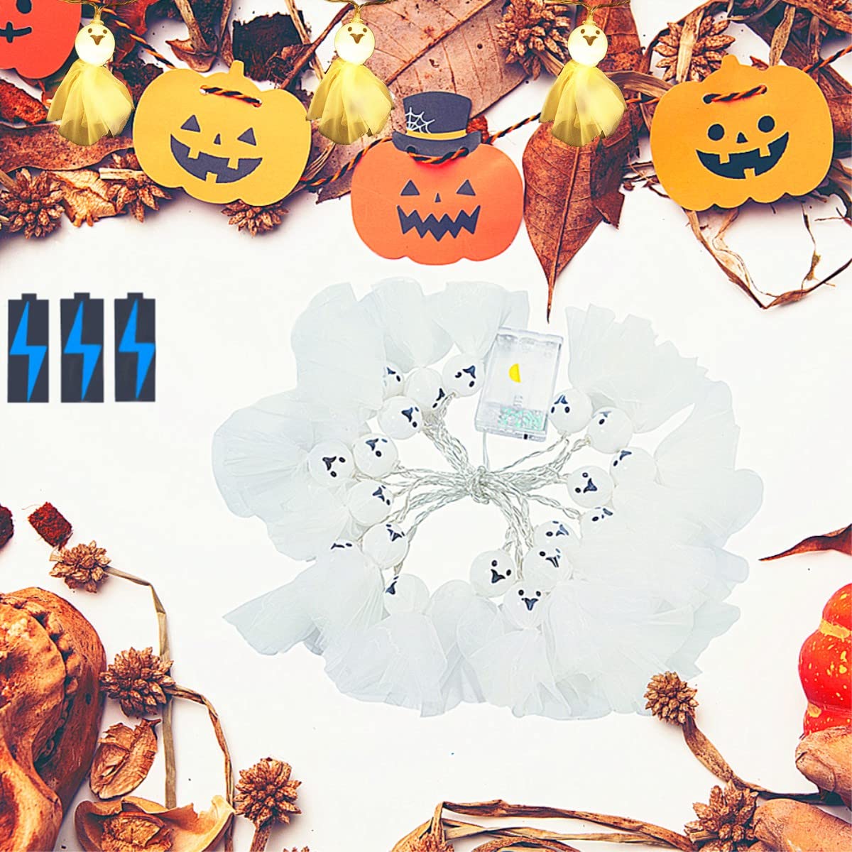DOITOOL Geister-Lichterkette Halloween Deko – 3 M, 20 LEDs, USB, Mit 8 Lichtmodi, Kupferfarben