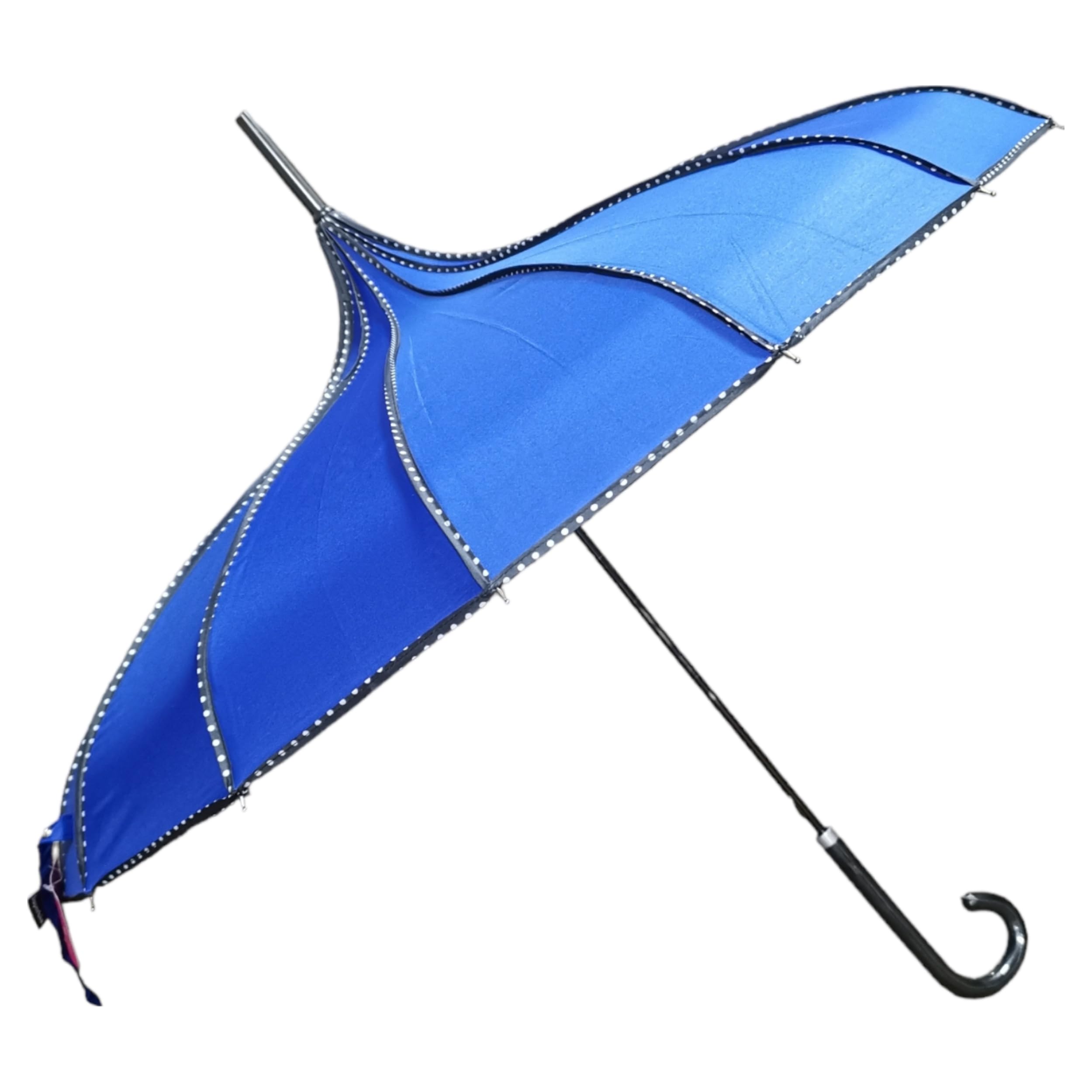 Superbia Pagoda Stick Umbrella Parasol With Polka Dots Trim Sun Rain Wedding Event (Royal)