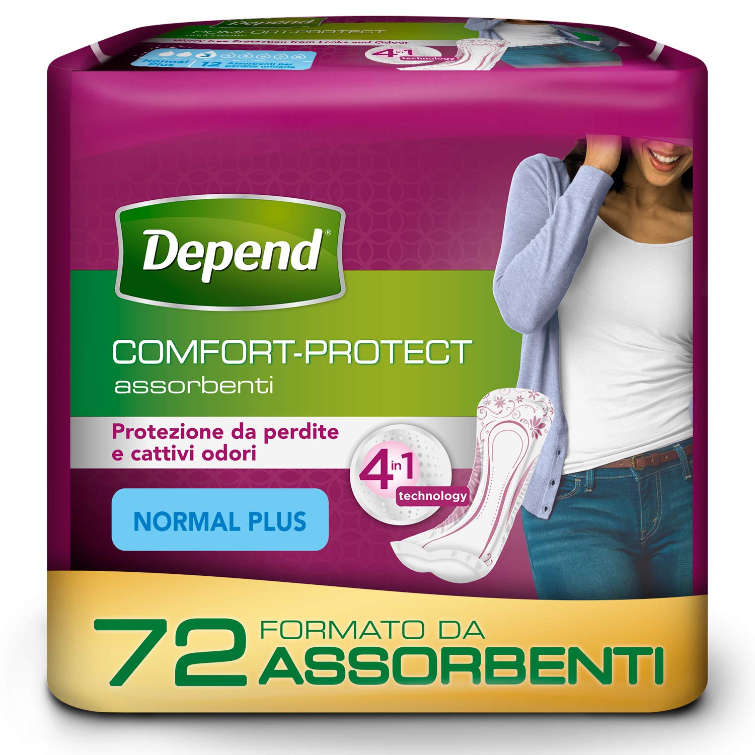 Depend Comfort-Protect Mutande Assorbenti Donna, 72 Mutande per Incontinenza Donna, Protezione Normal Plus, Ultra Assorbenti e Traspiranti