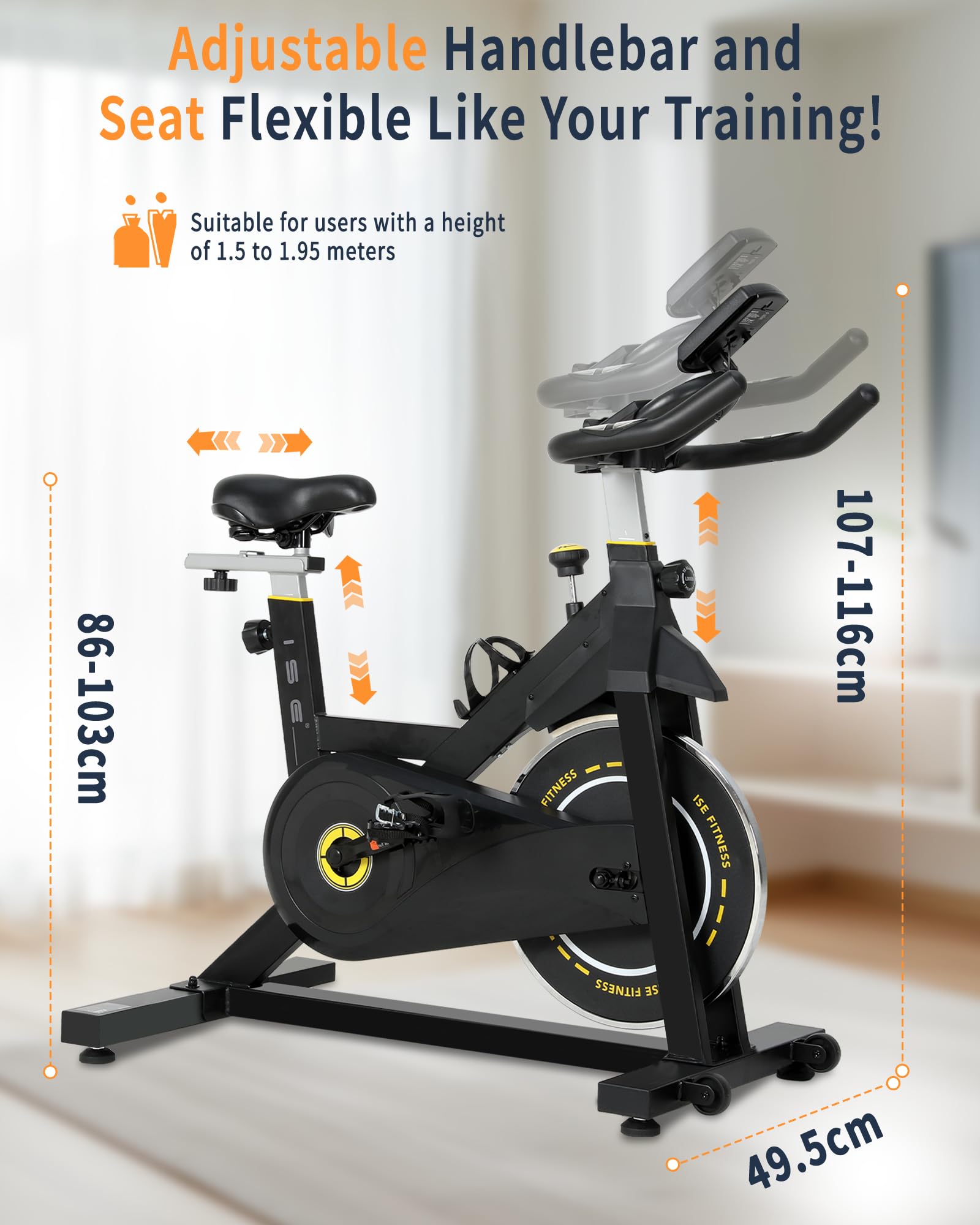ISE Rower treningowy z wyświetlaczem LCD i monitorem tętna, do domu, ergometr, rower do użytku wewnątrz i na zewnątrz, rower treningowy z uchwytem i regulowanym oporem