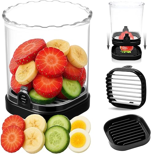 Hendiy Rebanadora de Fresas con Cuchillas de Acero Inoxidable | Taza Rebanadora de Huevos y Frutas para Plátano, Pepino, Seta | Gadget de Cocina