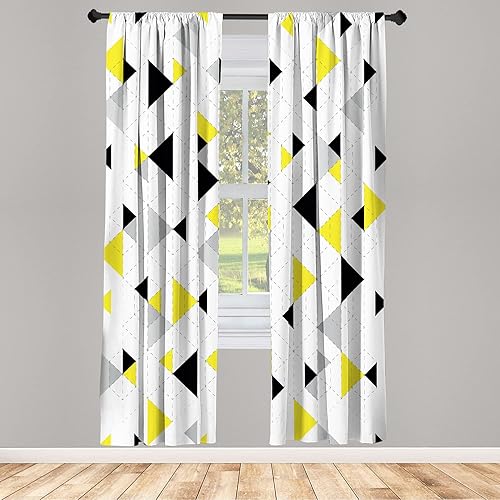 Miniatura 75 de Ambesonne Cortinas abstractas para ventana, patrón de encaje ornamental con formas de floración floral, arte clásico de estilo medieval, juego de 2