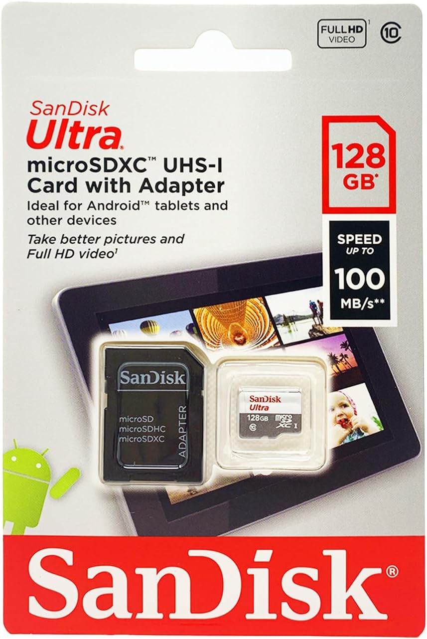 SANDISK Ultra MICROSDXC 128GB + SD Adapter 100MB/S Class 10 UHS-I - Tablet Packaging